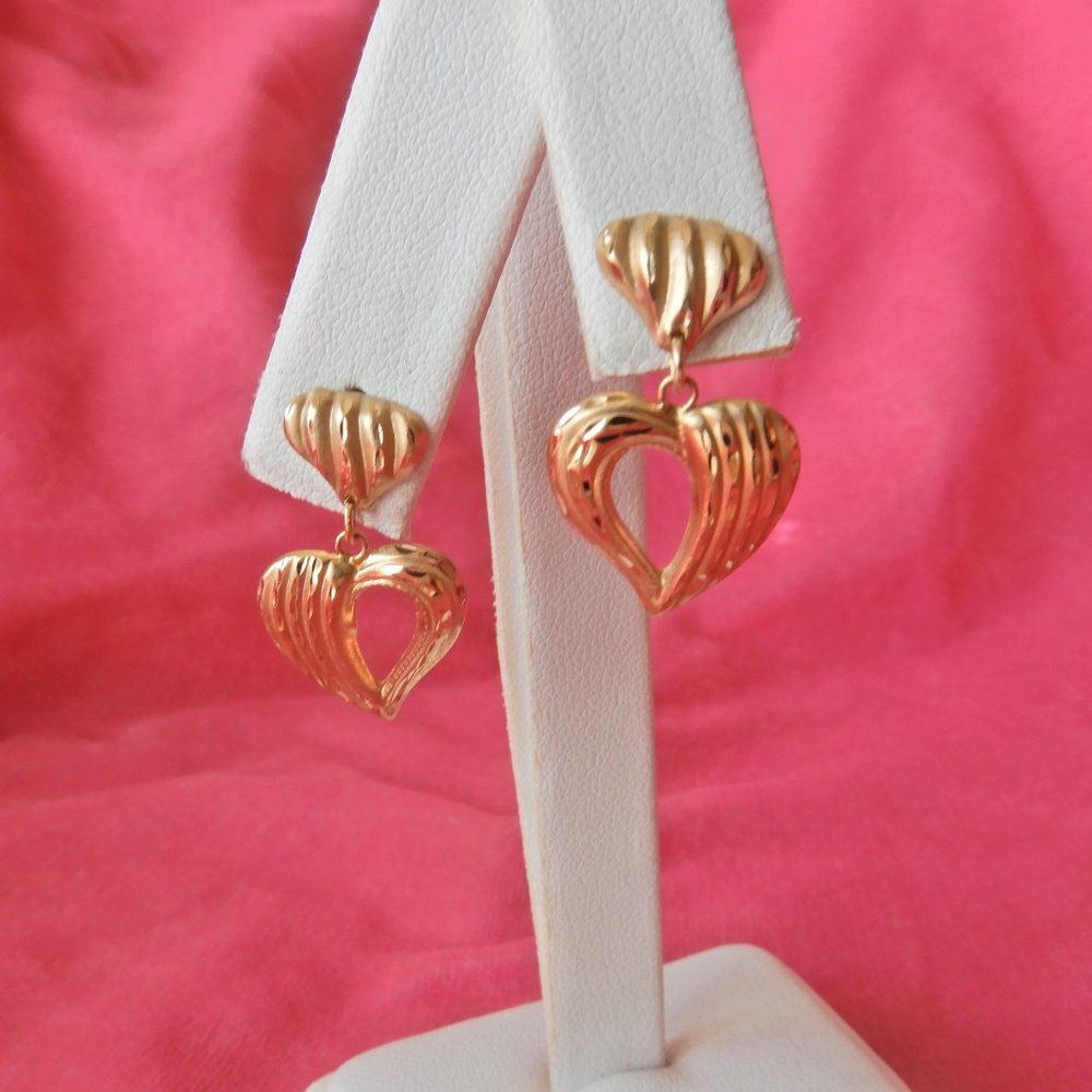 1970's 10K Gold CID CLYDE DUNEIER HEARTS EARRING - Picture 7 of 12
